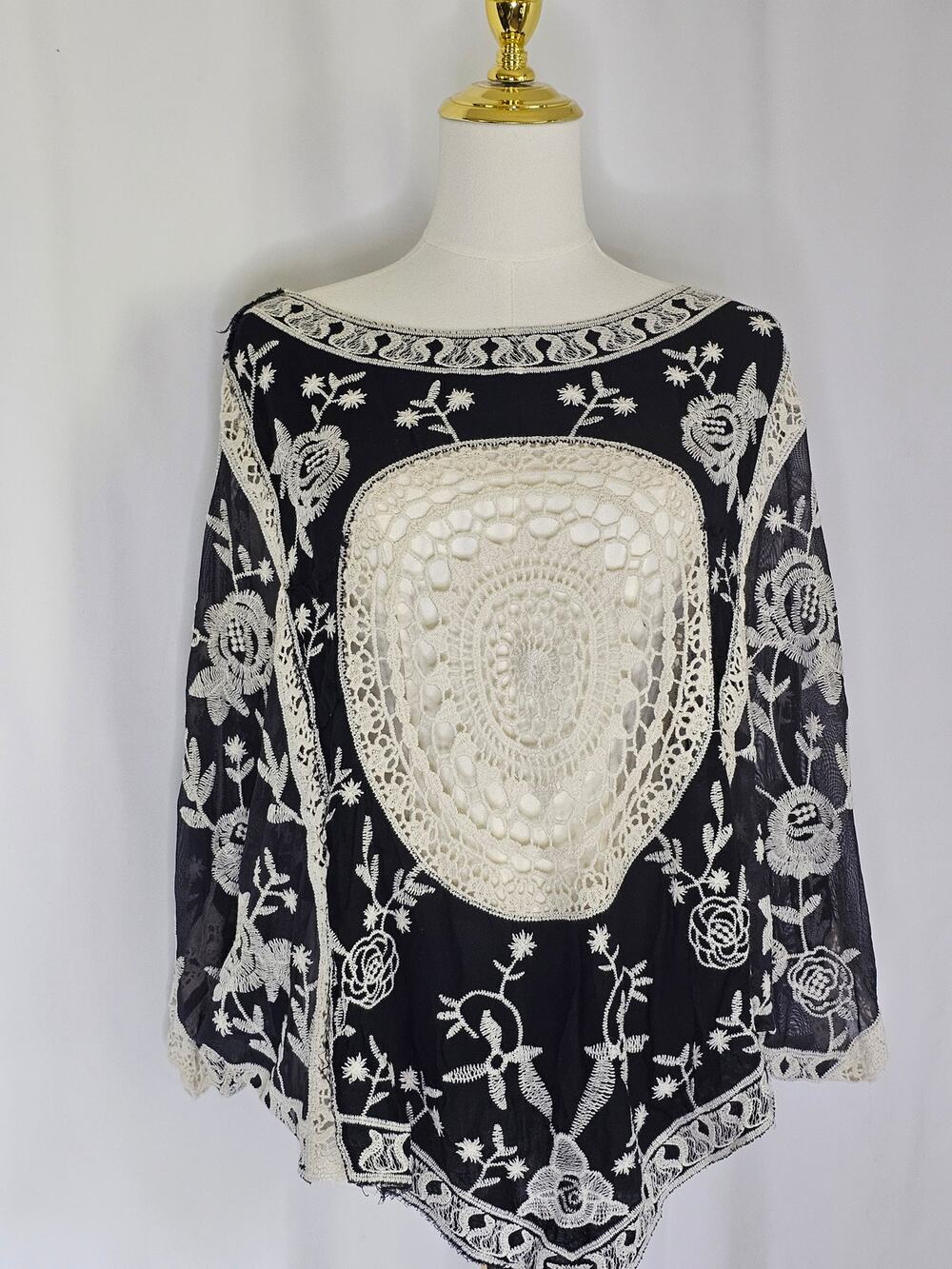 Gorgeous Unique Boho Crochet Embroidered‎ Flowy Top By Pinky